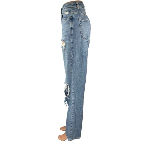 Pacsun 90's Boyfriend Blue Distressed High Waisted Straight Denim Jeans Pants 25 - Picture 2 of 6